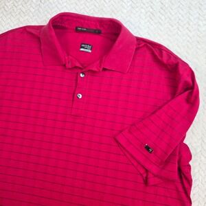 Nike Tiger Woods‎ Collection Mens Large Red Striped Golf Polo Shirt Nike FIT DRY
